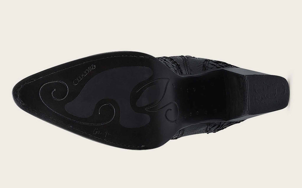 CUADRA Tall Black Exotic Python Western Style Boot CU869