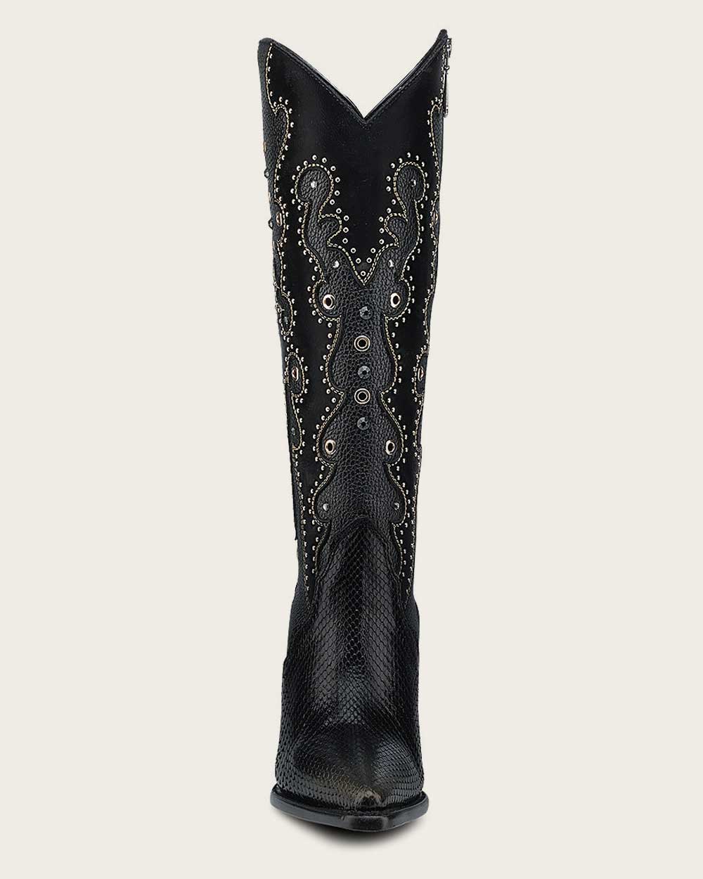 CUADRA Tall Black Exotic Python Western Style Boot CU869
