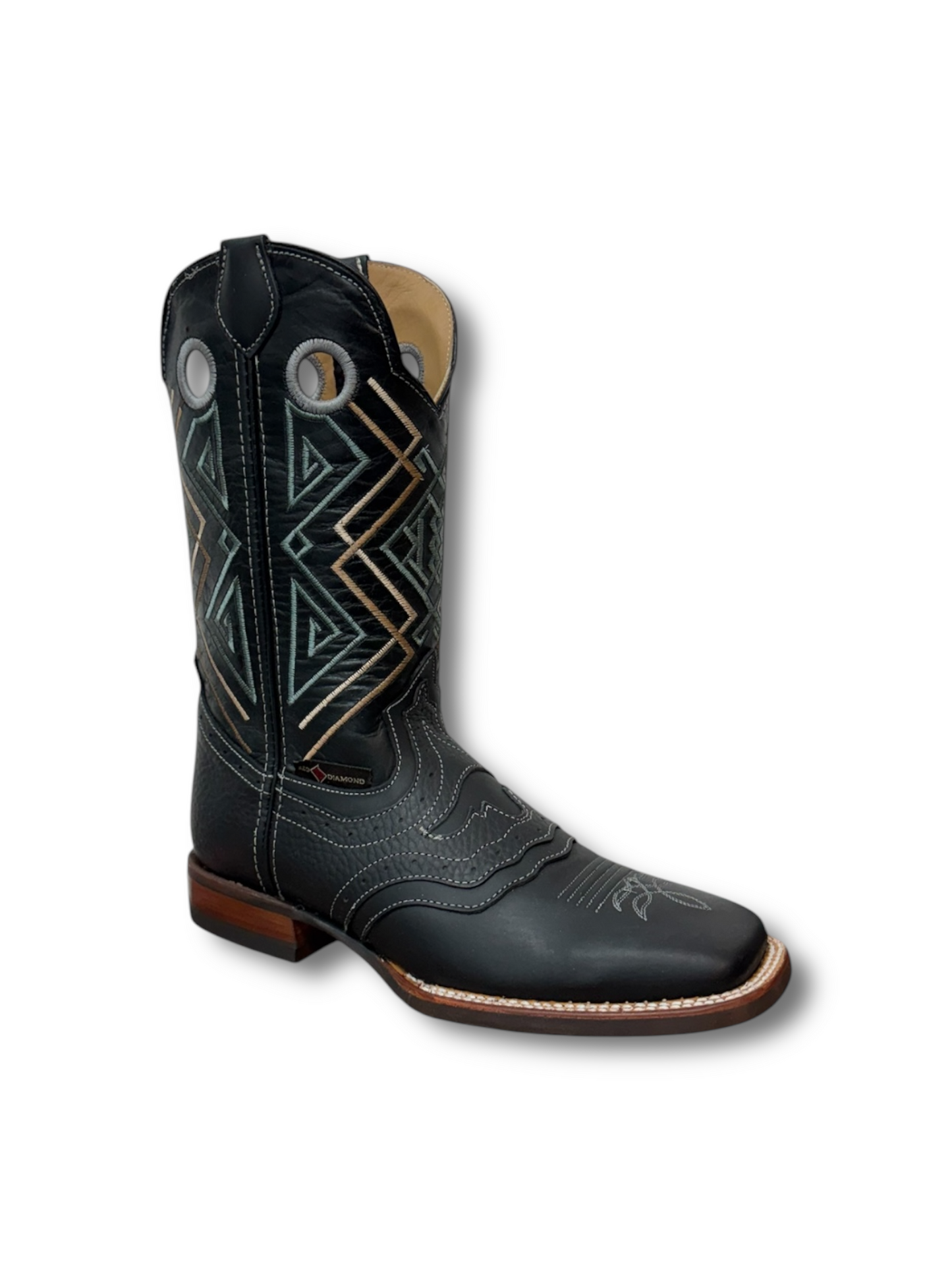 Red Diamond Boots Black Wide Square Toe