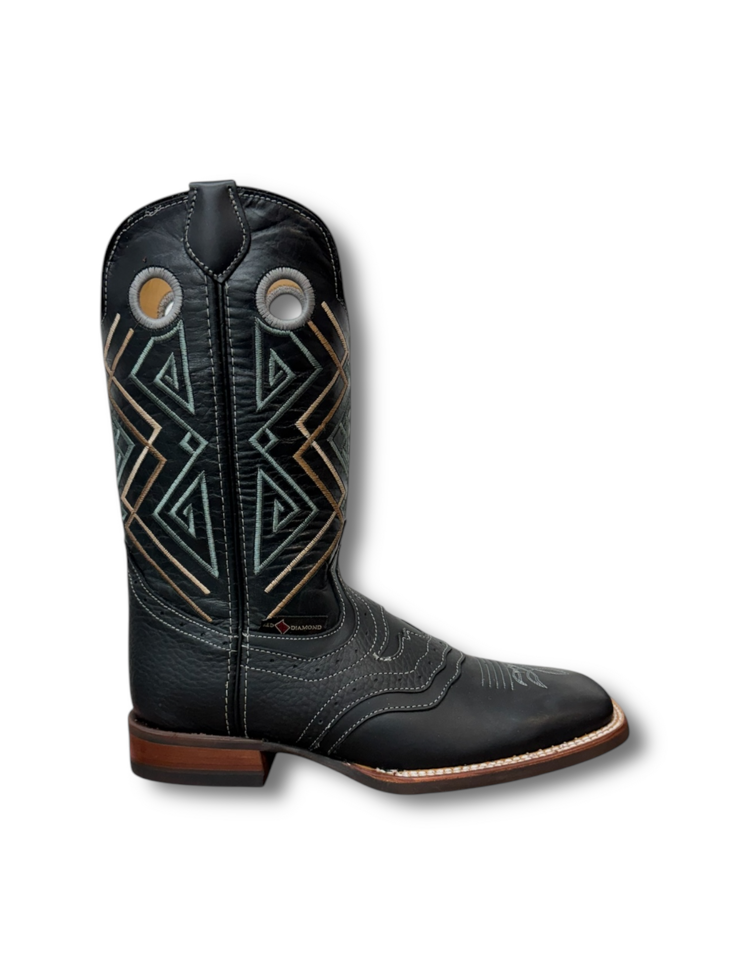 Red Diamond Boots Black Wide Square Toe