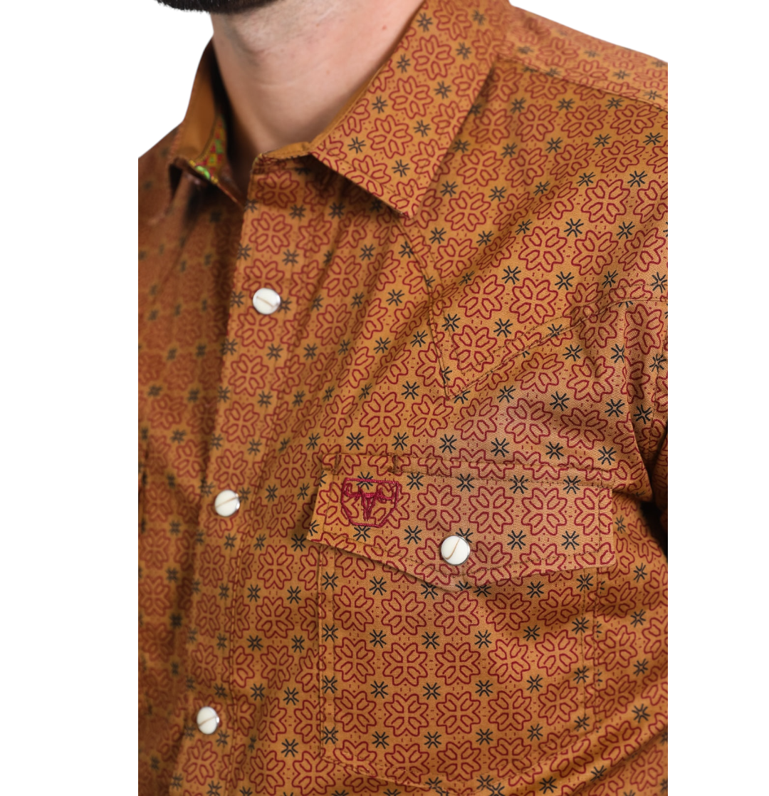 Platini - Mens Camel Western Shirt W/Snaps