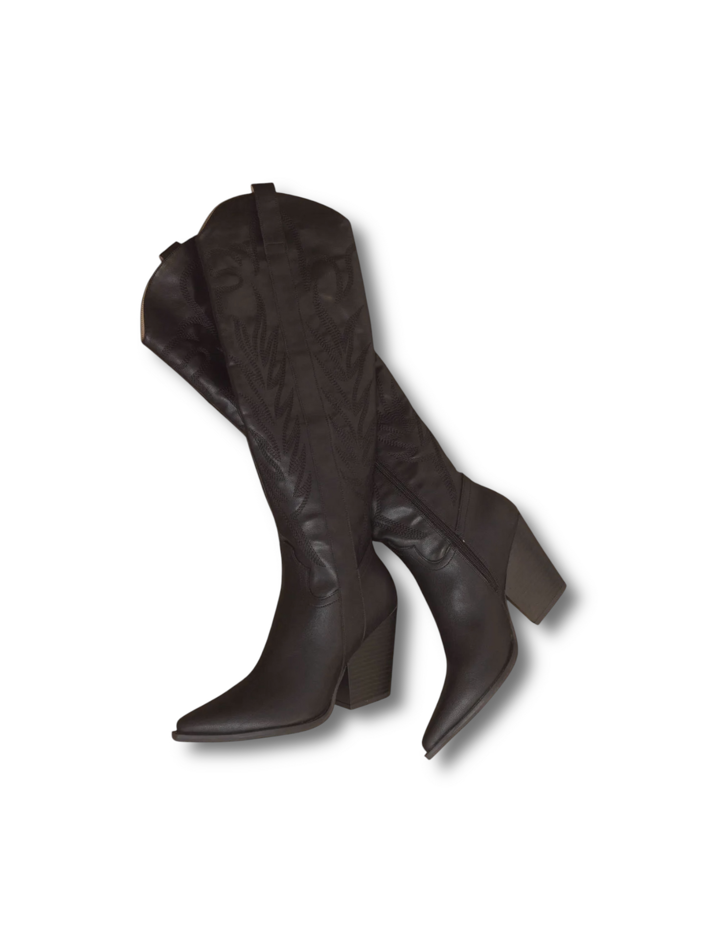 The Bronco Black Knee High Cowboy Western Boot