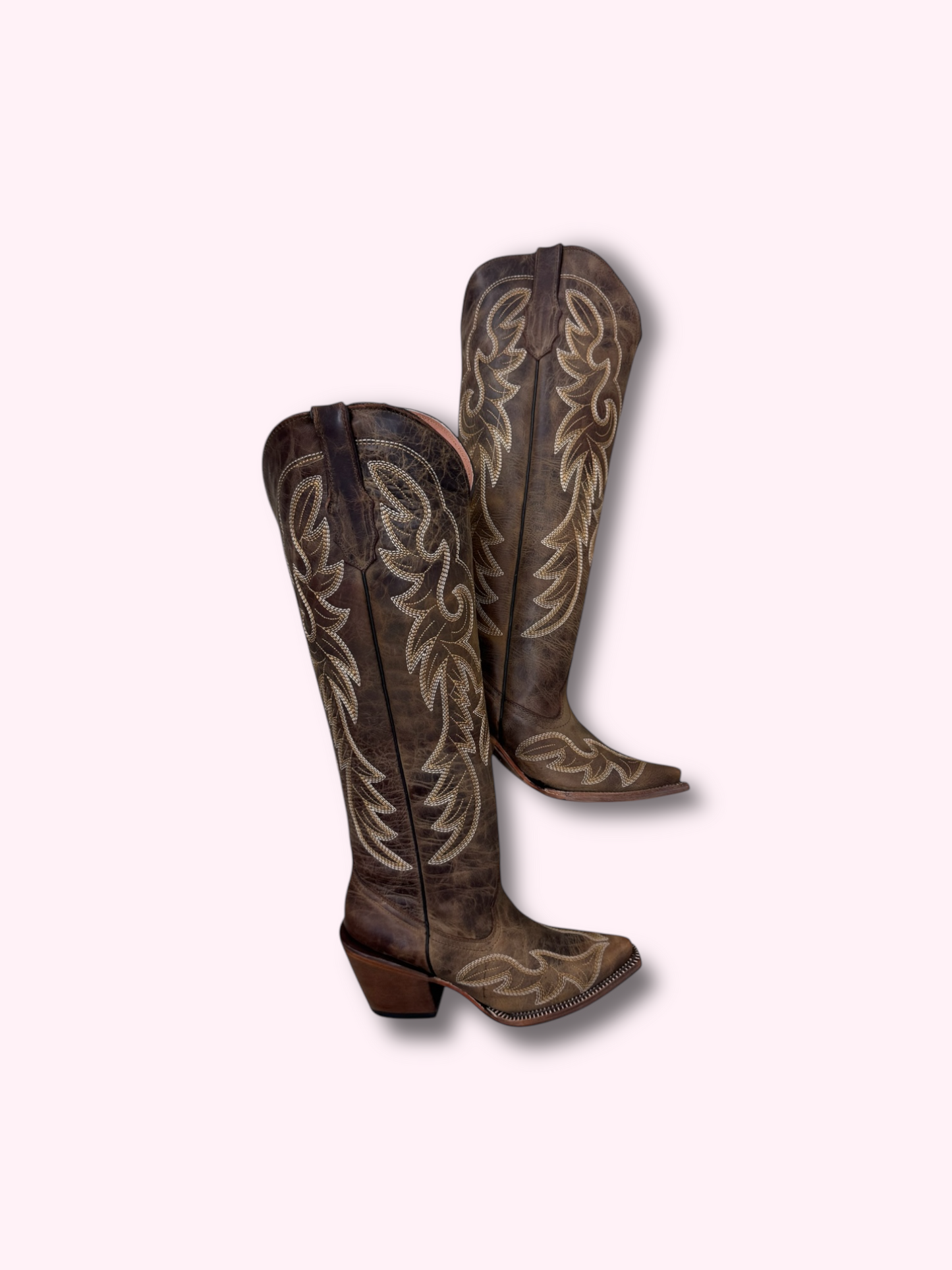 Tanner Mark Boots Ginger Women’s Brown Calf Knee High Snip Toe Wester Boot
