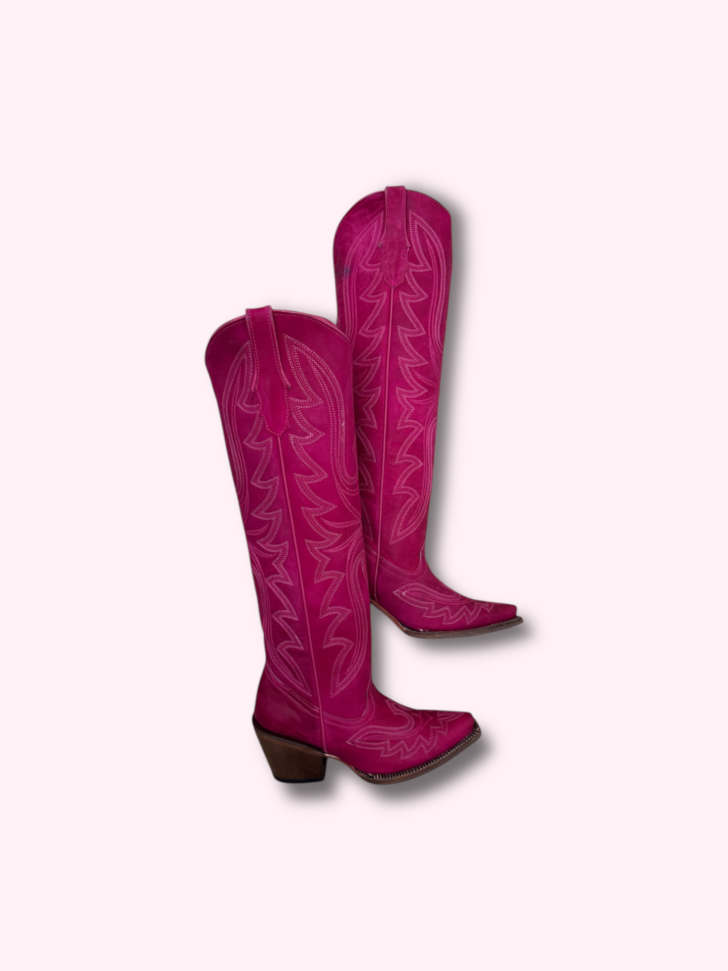 Tanner Mark Boots Holly Women’s Fuchsia Calf Knee High Snip Toe Boots