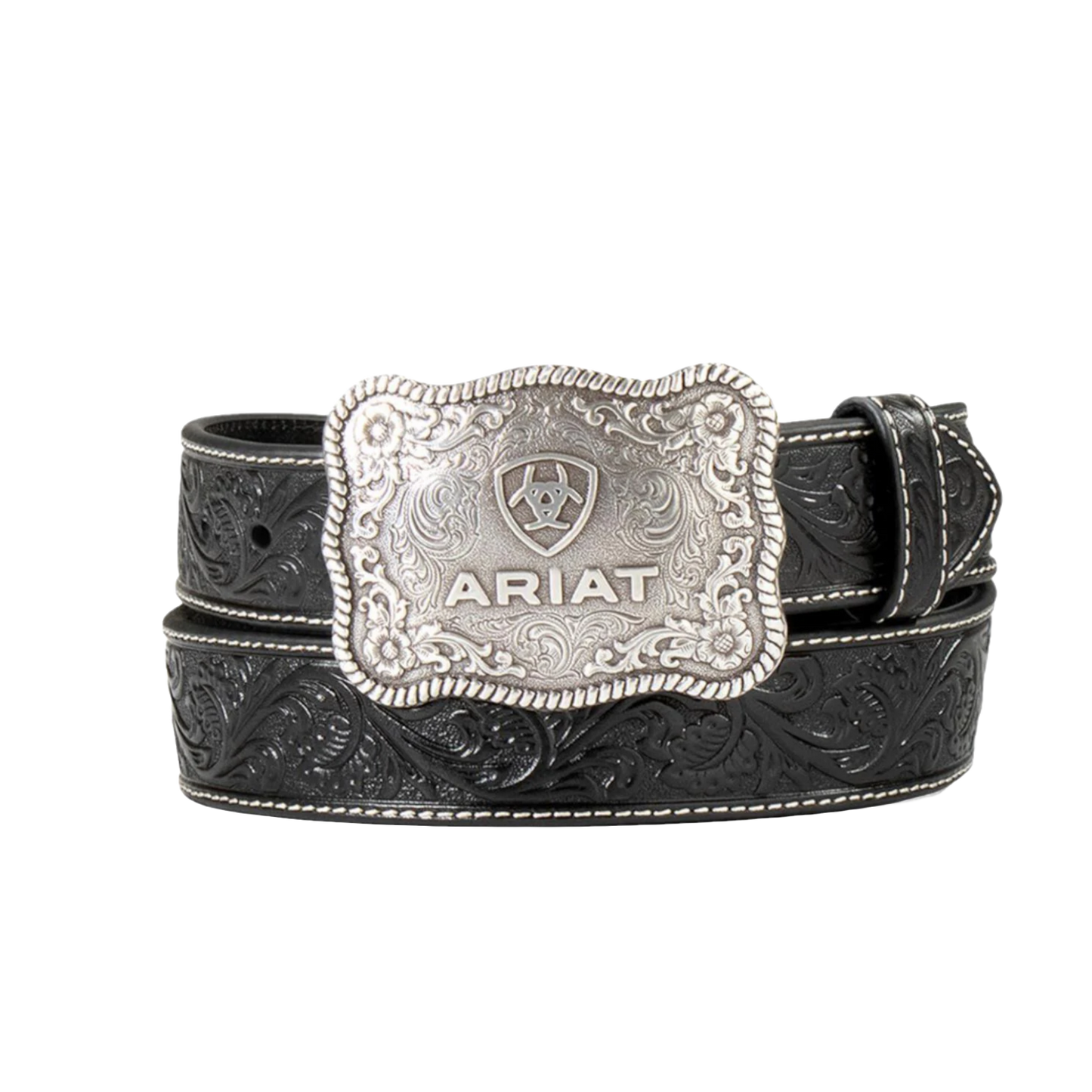Ariat Men’s Black Floral Embossed Leather Belt W/Buckle