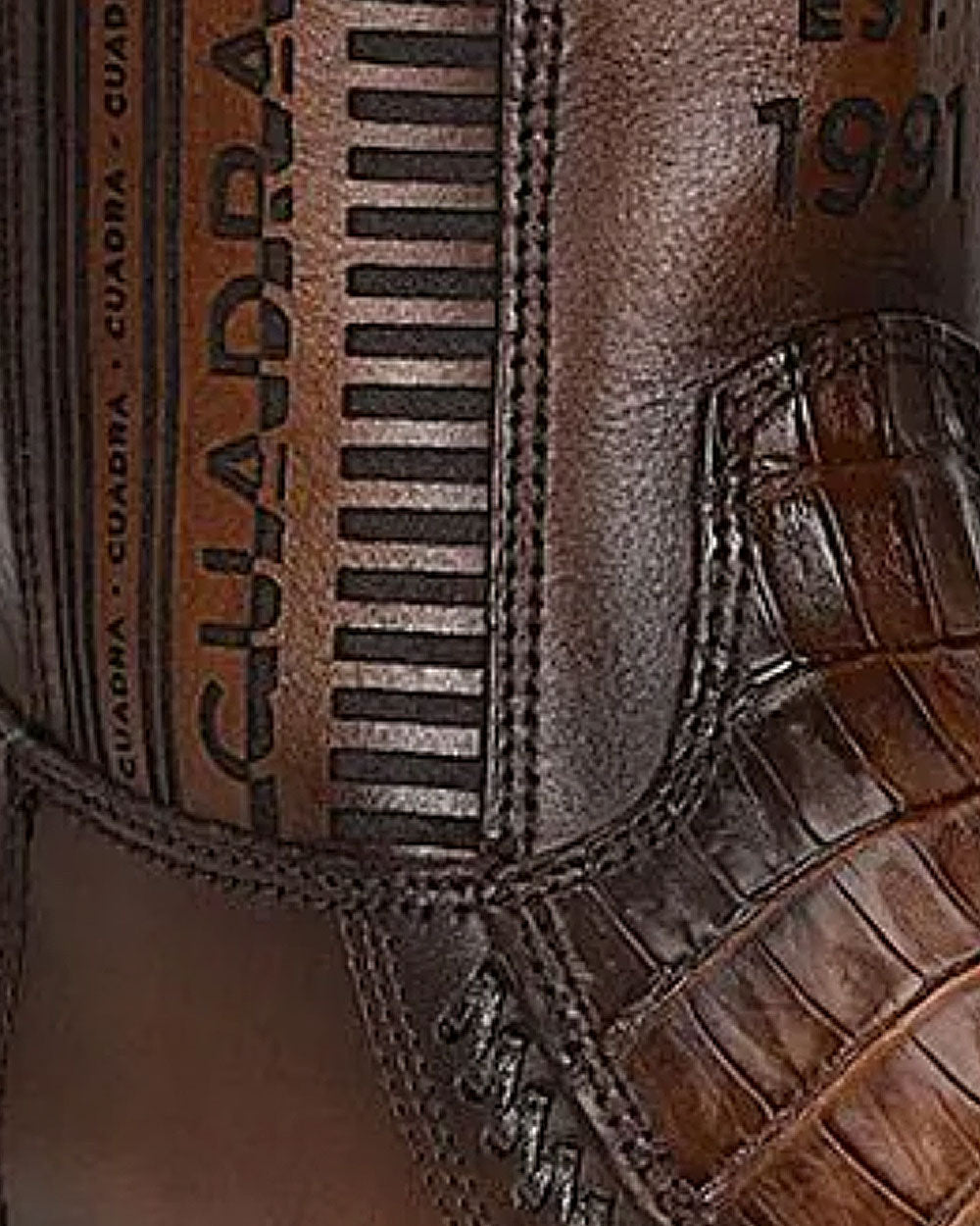 CUADRA Zipper Plunge Brown Caiman Laser & Woven Narrow Square Toe CU698