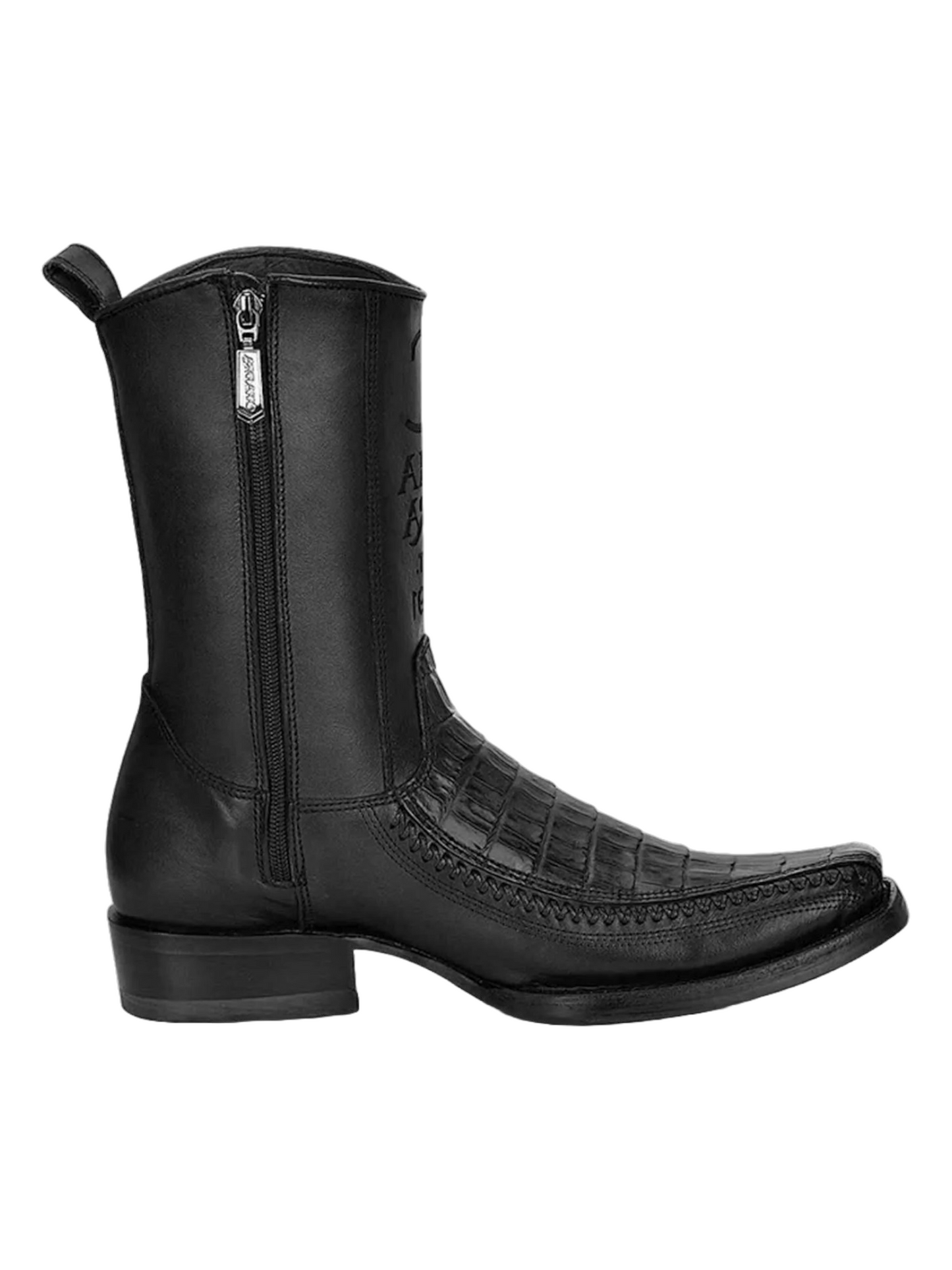 CUADRA Zipper Plunge Black Caiman Laser & Woven Narrow Square Toe CU805