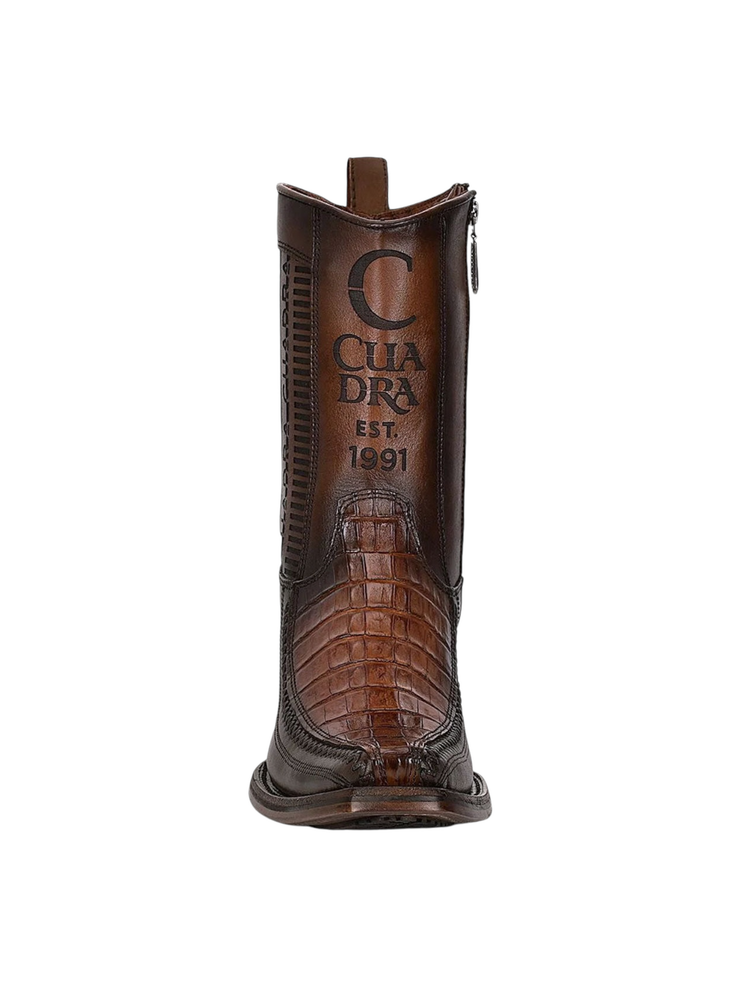 CUADRA Zipper Plunge Brown Caiman Laser & Woven Narrow Square Toe CU698