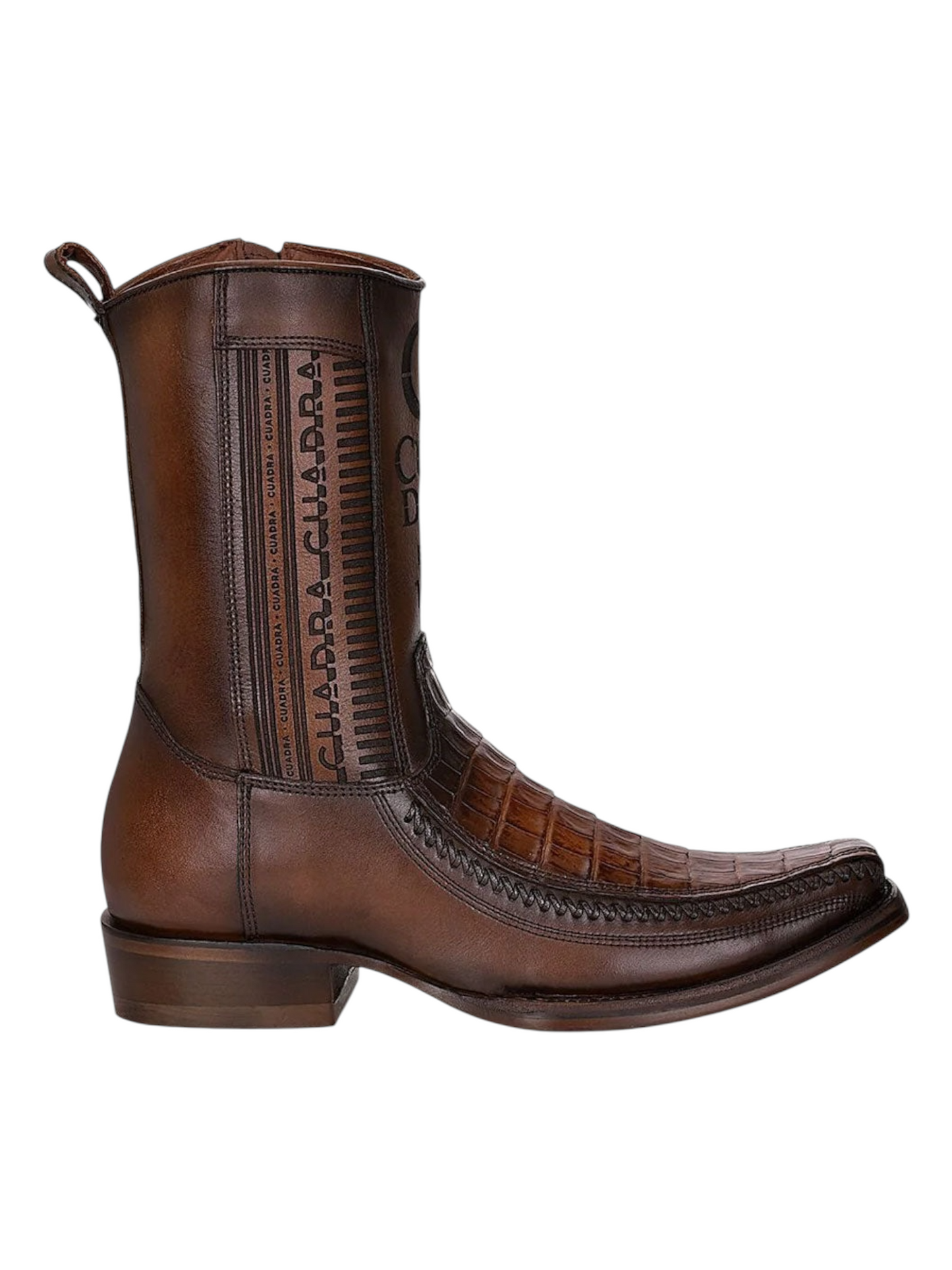 CUADRA Zipper Plunge Brown Caiman Laser & Woven Narrow Square Toe CU698