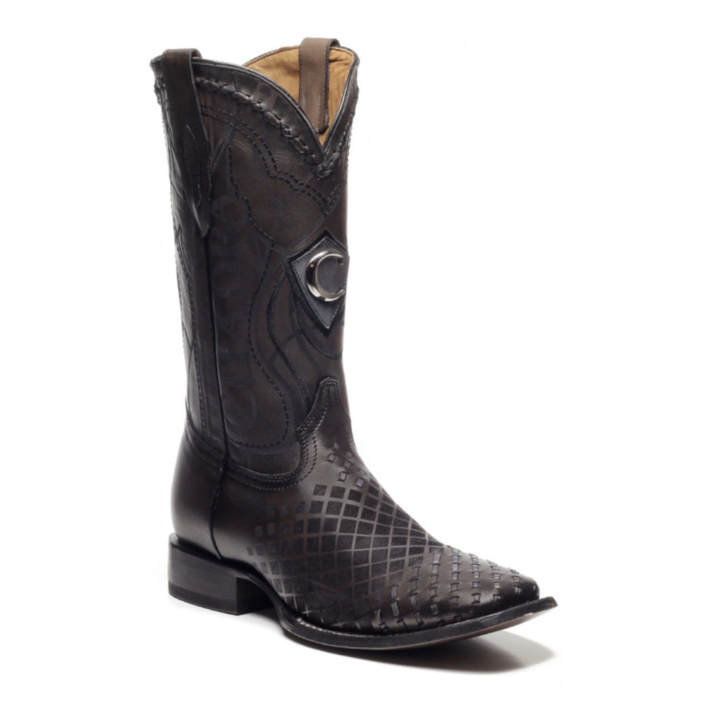 CUADRA Black Laser & Embroidery & Woven Square Toe Boots CU676