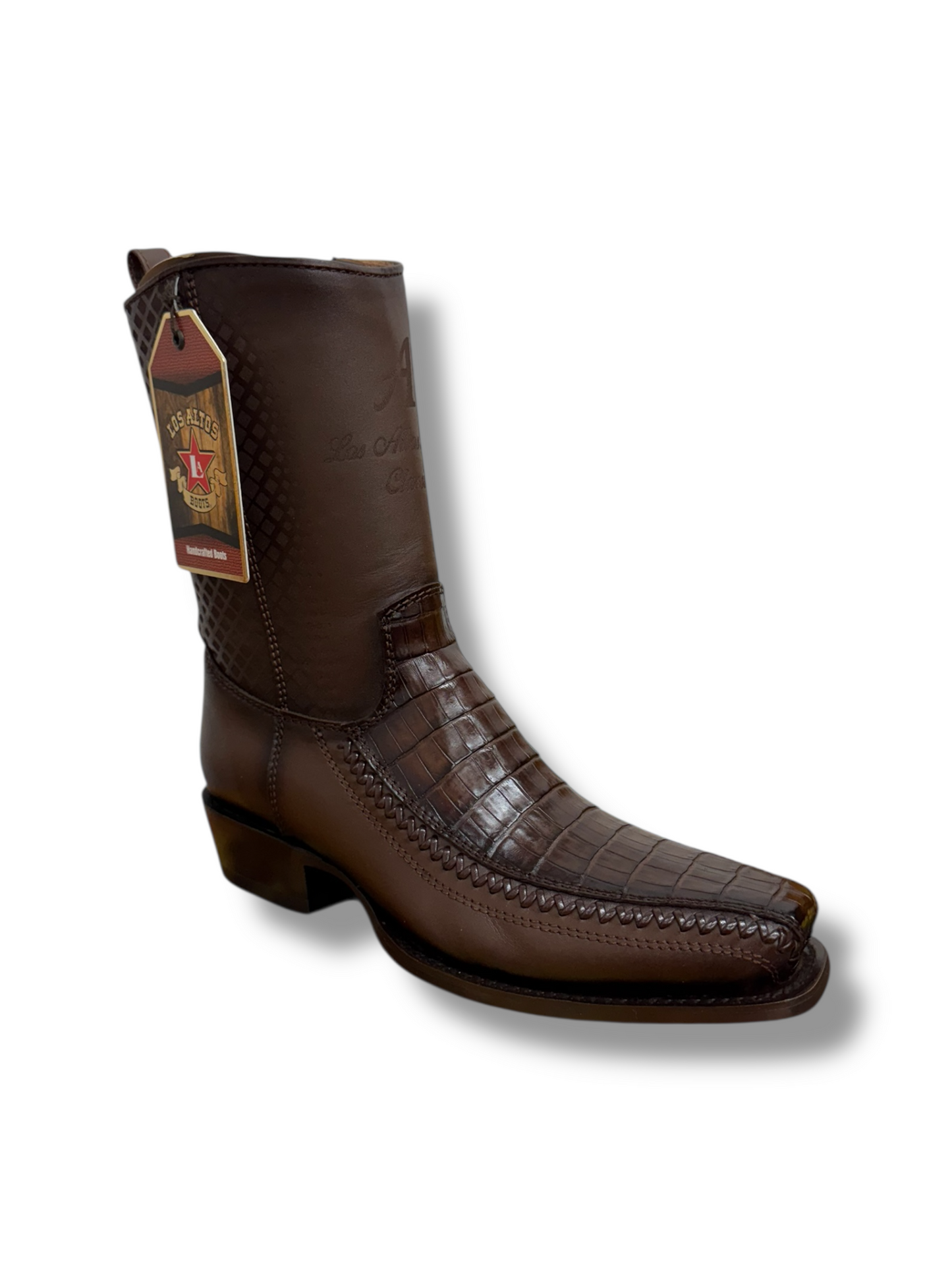 Los Altos Boots 7 Toe Caiman Belly Faded Brown Short Boot W/Zipper