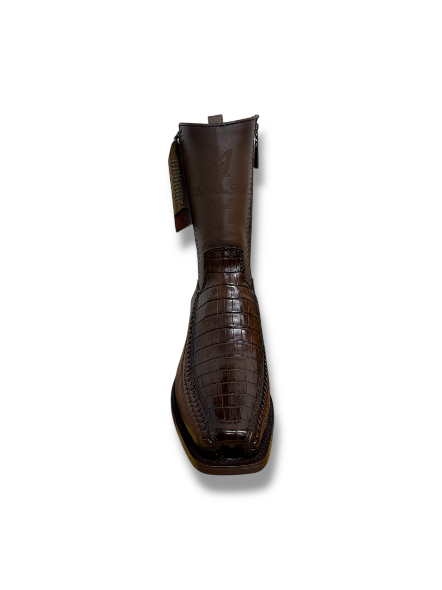 Los Altos Boots 7 Toe Caiman Belly Faded Brown Short Boot W/Zipper