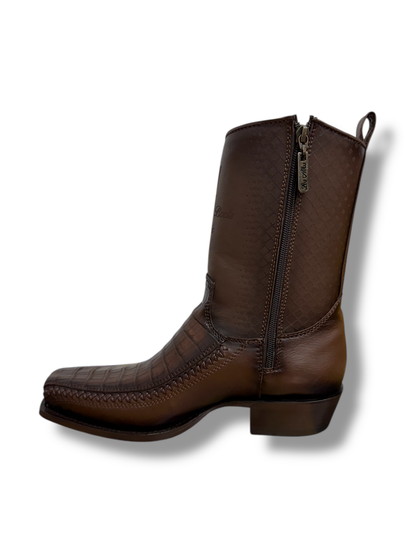 Los Altos Boots 7 Toe Caiman Belly Faded Brown Short Boot W/Zipper