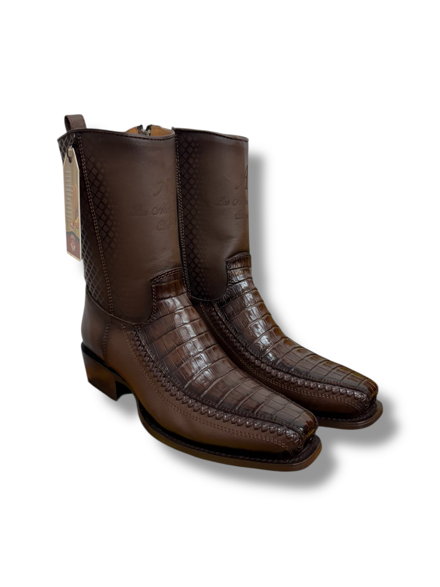 Los Altos Boots 7 Toe Caiman Belly Faded Brown Short Boot W/Zipper