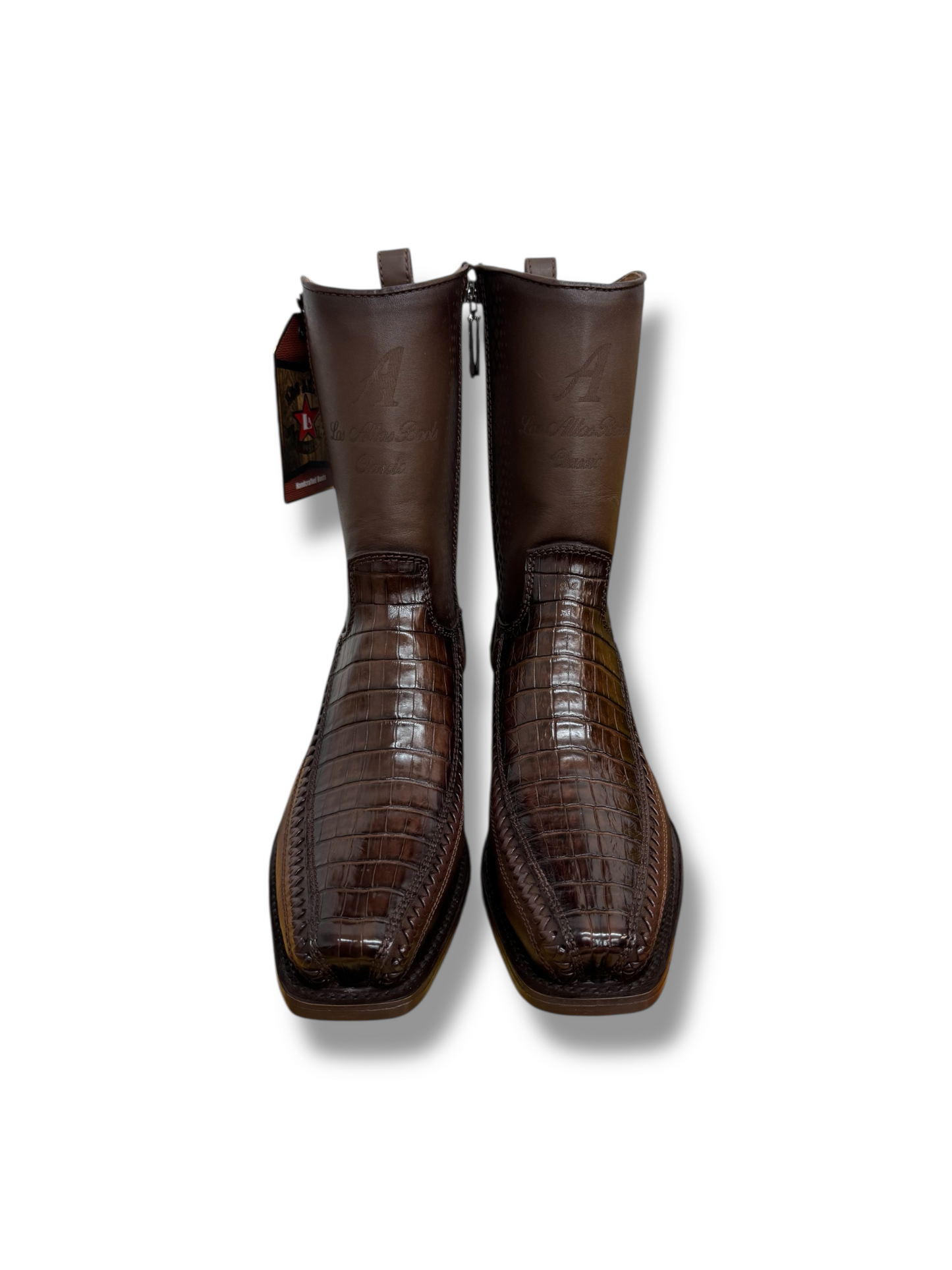 Los Altos Boots 7 Toe Caiman Belly Faded Brown Short Boot W/Zipper