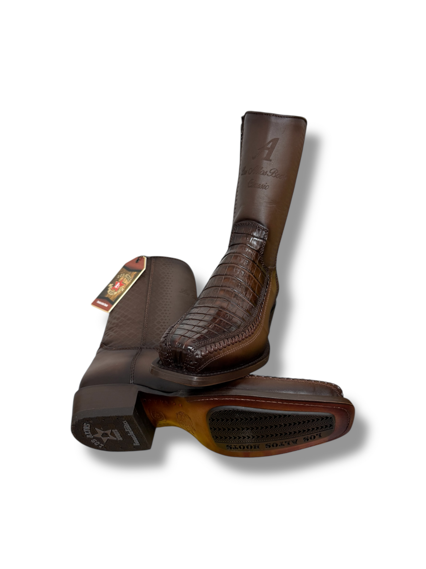 Los Altos Boots 7 Toe Caiman Belly Faded Brown Short Boot W/Zipper