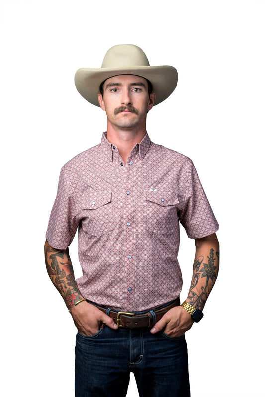 Ferrell - Diamond Short Sleeve Snap Shirt Red