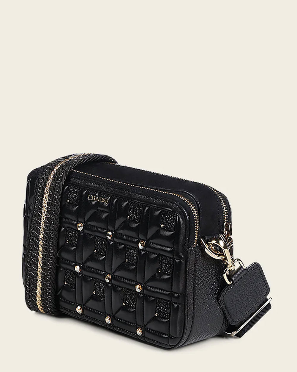 CUADRA Black Stingray With Crystals Crossbody Bag