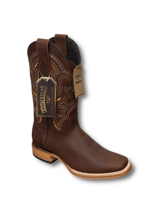 Indomables Crazy Brown Leather Wide Square Toe