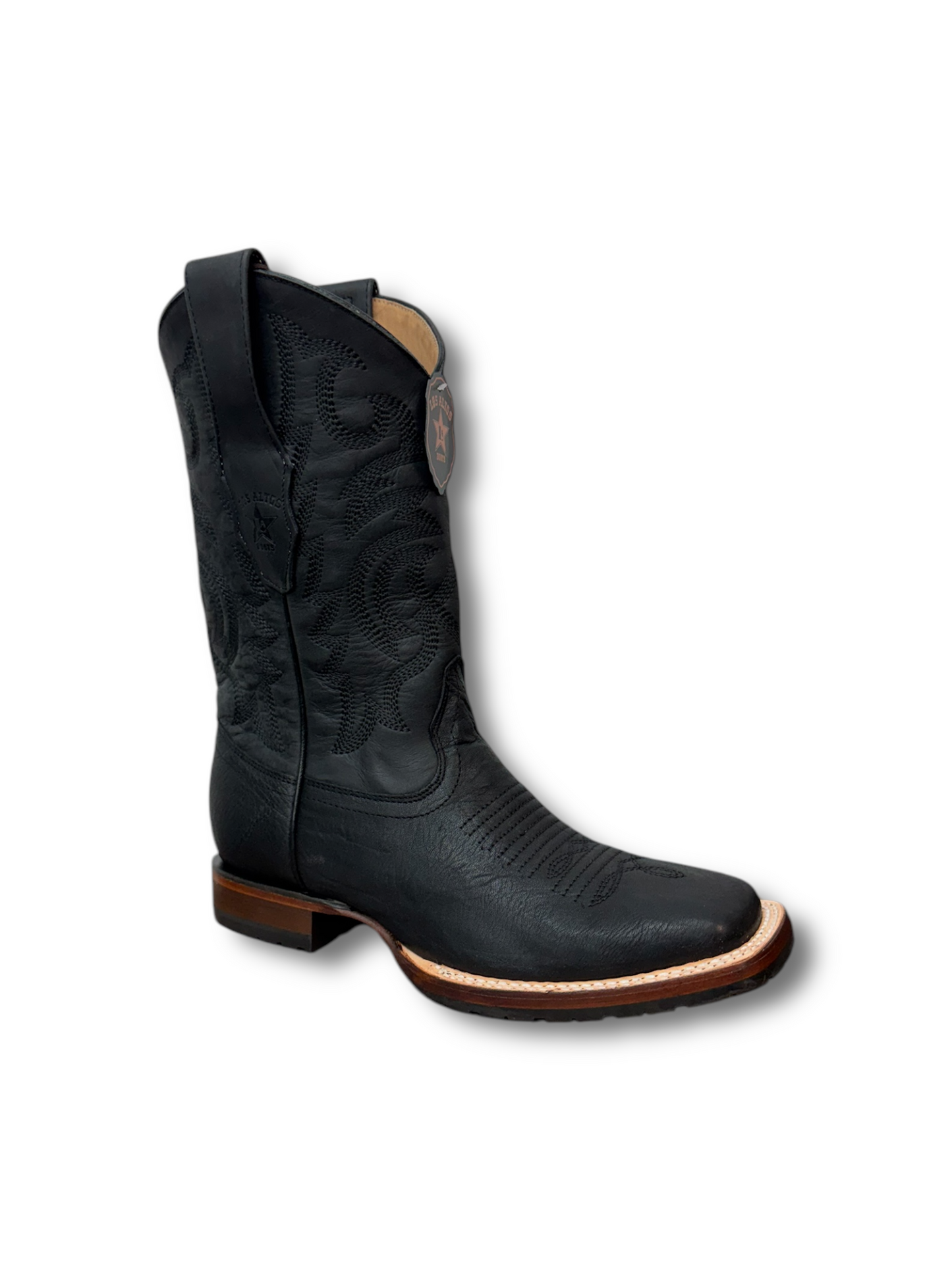 Los Altos Boots Bull Shoulder Black Rubber Sole Wide Square Toe Los Altos Boots Bull Shoulder Black Rubber Sole Wide Square Toe
