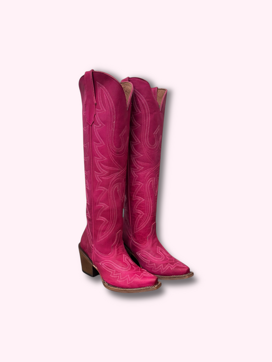 Tanner Mark Boots Holly Women’s Fuchsia Calf Knee High Snip Toe Boots