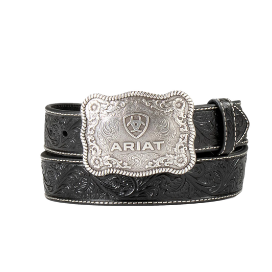 Ariat Men’s Black Floral Embossed Leather Belt W/Buckle