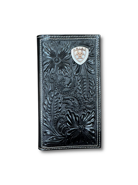 Ariat Black Embossed Floral Concho Rodeo Wallet