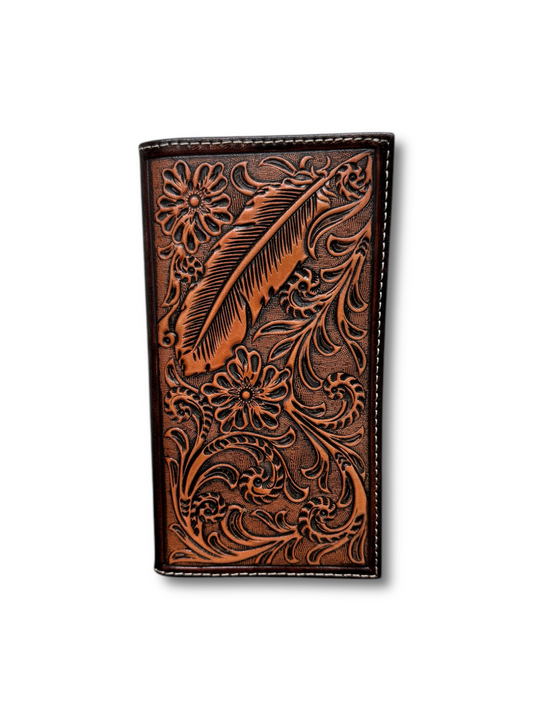 Ariat Feather Hand Tooled Cognac Rodeo Wallet A3557502