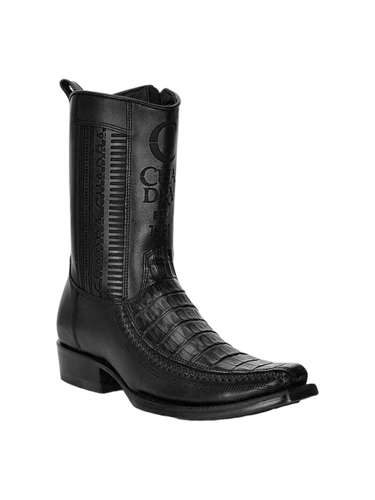 CUADRA Zipper Plunge Black Caiman Laser & Woven Narrow Square Toe CU805