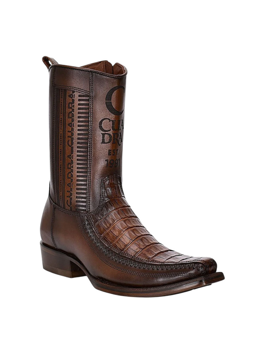 CUADRA Zipper Plunge Brown Caiman Laser & Woven Narrow Square Toe CU698