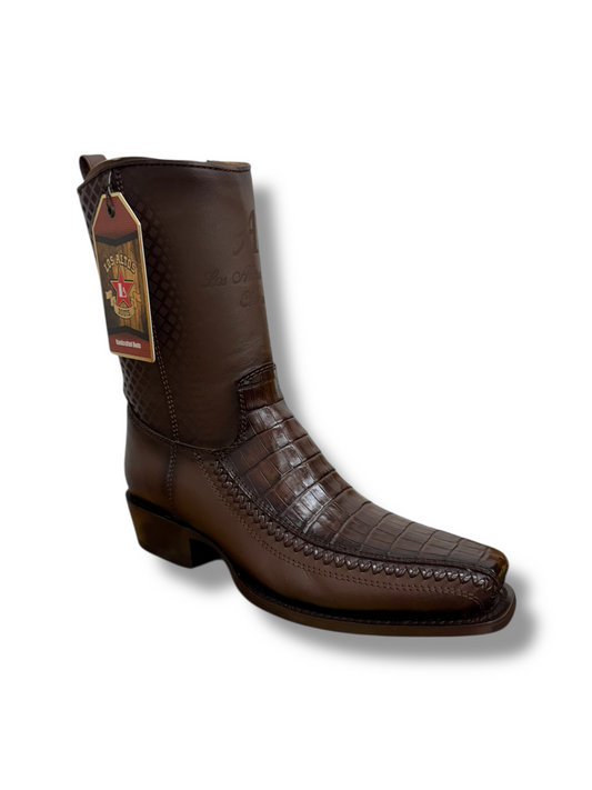 Los Altos Boots 7 Toe Caiman Belly Faded Brown Short Boot W/Zipper