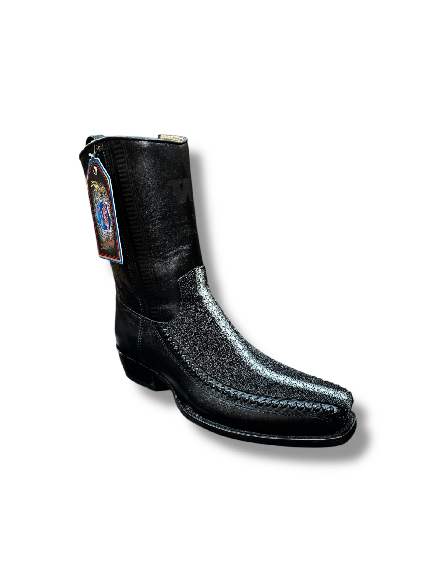 Los Altos Boots 7 Toe Stingray Rowstone Black Short Boot W/Zipper 257BFH1105