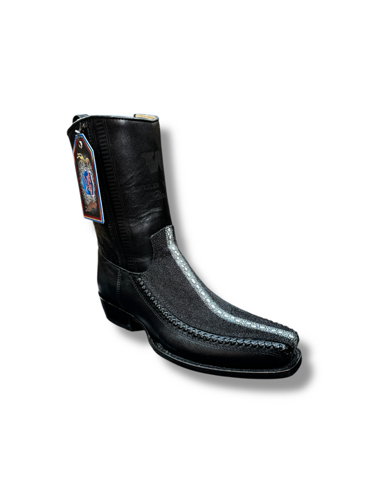 Los Altos Boots 7 Toe Stingray Rowstone Black Short Boot W/Zipper 257BFH1105
