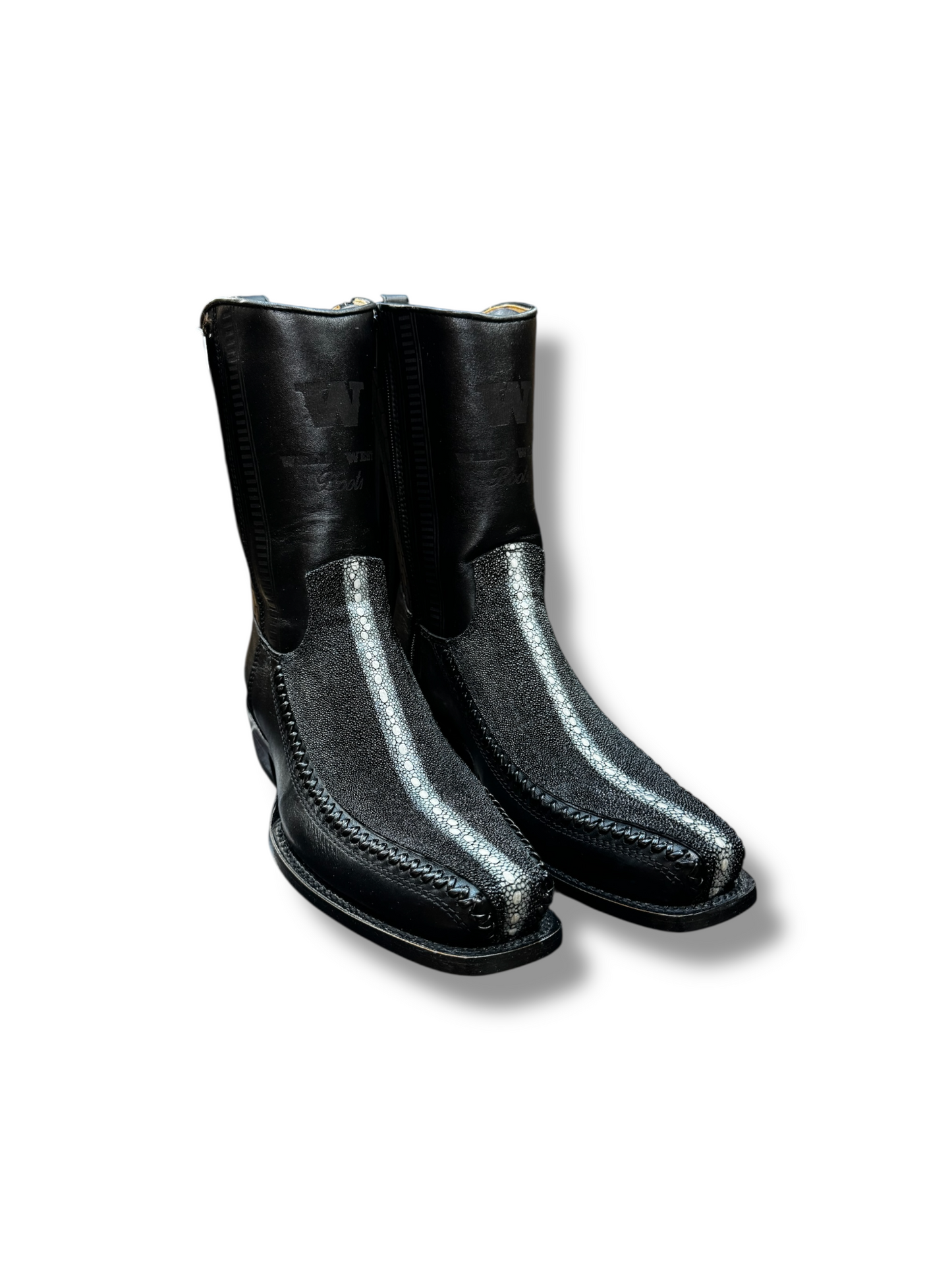 Los Altos Boots 7 Toe Stingray Rowstone Black Short Boot W/Zipper 257BFH1105