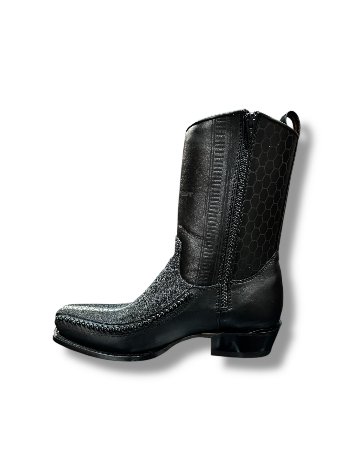 Los Altos Boots 7 Toe Stingray Rowstone Black Short Boot W/Zipper 257BFH1105