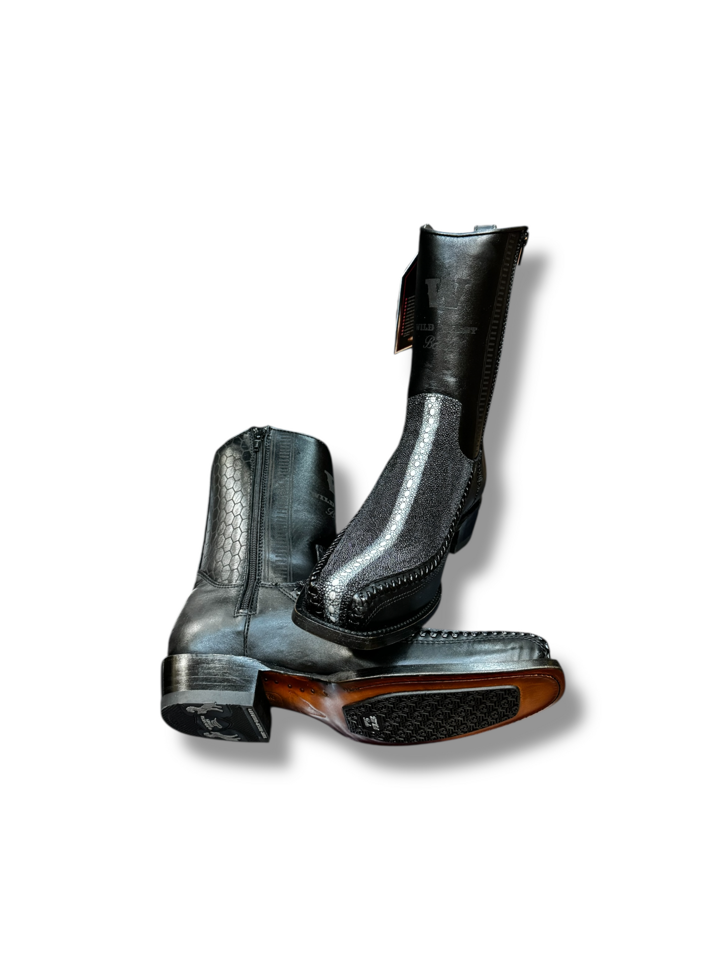 Los Altos Boots 7 Toe Stingray Rowstone Black Short Boot W/Zipper 257BFH1105